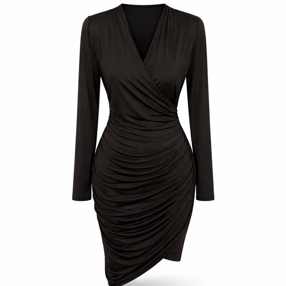 Elegant Black Wrap Dress - Picture 3 of 11